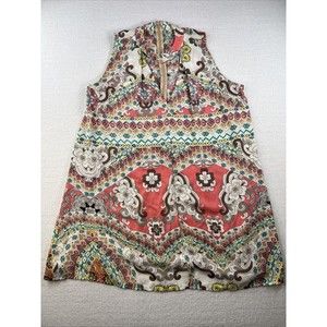 Wonderlux Colorful Shift Sheer Dress Womens Large Paisley Geometric Print V-Neck